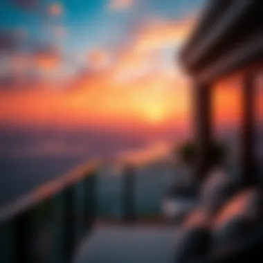 Breathtaking sunset view from a balcony of a luxury mansion