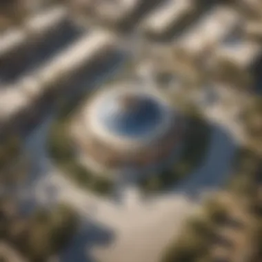 Aerial Perspective of Furjan Pavilion Aerial view of the Furjan Pavilion in the context of the Furjan district
