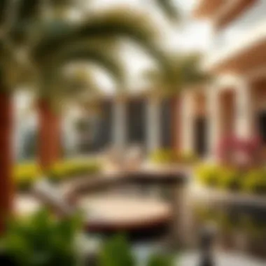 Serene Environment with Lush Landscaping Serene environment with lush landscaping and water features