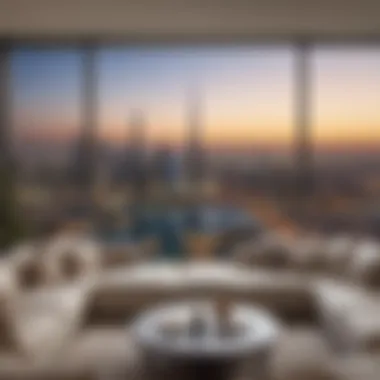 Panoramic Skyline View from the Residence A panoramic view of the Dubai skyline from the property emphasizing its prime location