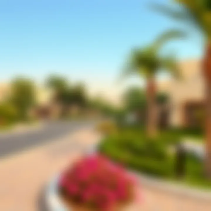 A lush community landscape surrounding Emaar South Villas