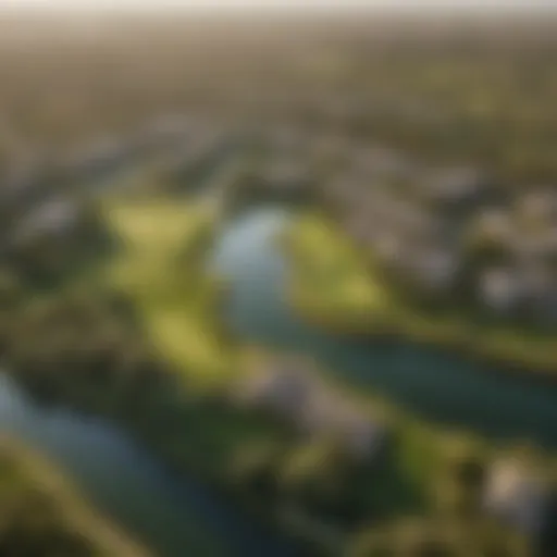 Aerial view of Jumeirah Golf Estate showcasing the lush green landscape and golf courses.