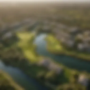 Breathtaking Aerial View of Jumeirah Golf Estate Aerial view of Jumeirah Golf Estate showcasing the lush green landscape and golf courses.
