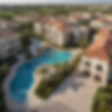 Community amenities at Jumeirah Golf Estate, including pools and recreational areas.