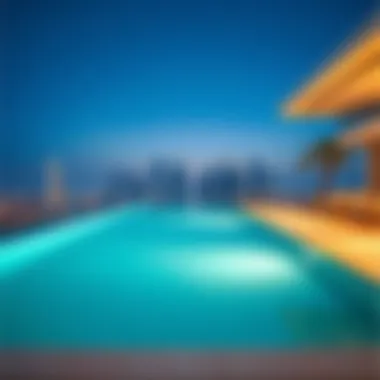 Infinity Pool with Dubai Skyline View Serene infinity pool overlooking the Dubai skyline at a high-end villa.