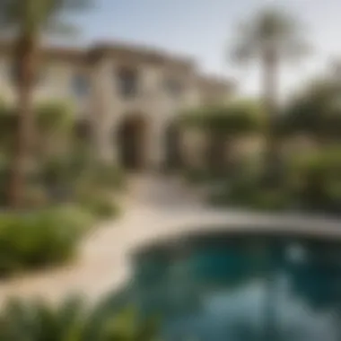 Serene Gardens of a Dubai Luxury Villa Lush landscaped gardens surrounding a modern villa