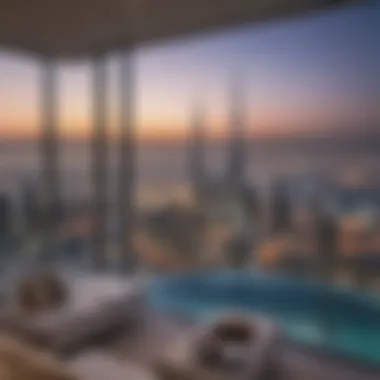 Breathtaking Dubai Skyline from a Penthouse Panoramic view of Dubai skyline from a luxury penthouse
