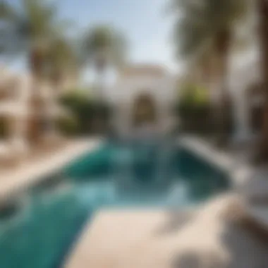 Serene Poolside Experience in Palm Jumeirah Luxurious swimming pool surrounded by palm trees