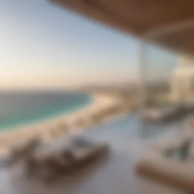 Panoramic view of the beach and skyline from a villa terrace