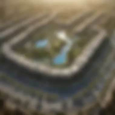 Aerial Overview of Mohammed Bin Rashid City Aerial view of Mohammed Bin Rashid City showcasing its expansive greenery and luxury developments.
