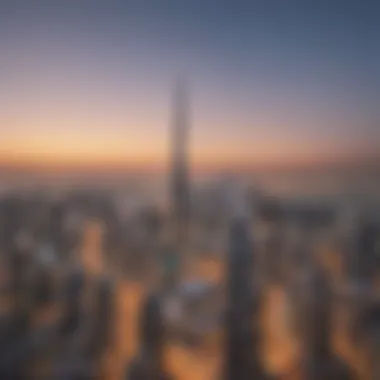 Panoramic Dubai Skyline Panoramic view of Dubai skyline featuring luxury apartments