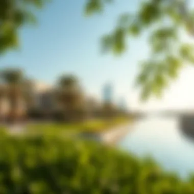 Lush green parks surrounding Dubai Lagoon's waterfront