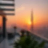 Luxurious penthouse terrace view at sunset