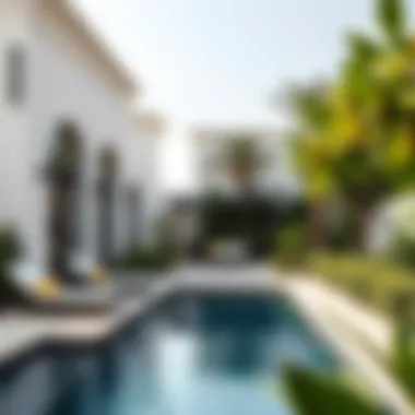 Serene Outdoor Living in Luxury Estates Elegant outdoor spaces with lush landscaping around a villa