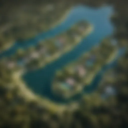 Aerial view showcasing the stunning expanse of Lakes Zulal amidst lush greenery.