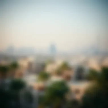 Maya Townhouse Development in Dubai Aerial view of the Maya townhouse development within the Dubai skyline