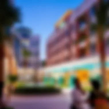 A vibrant neighborhood in Dubai showcasing community amenities and lifestyle