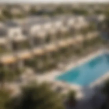 Community Amenities Near Townhouses Community amenities surrounding townhouses, such as parks and pools