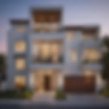 Modern Architectural Design of Townhouses Elegant townhouse exterior in Dubai showcasing modern architecture