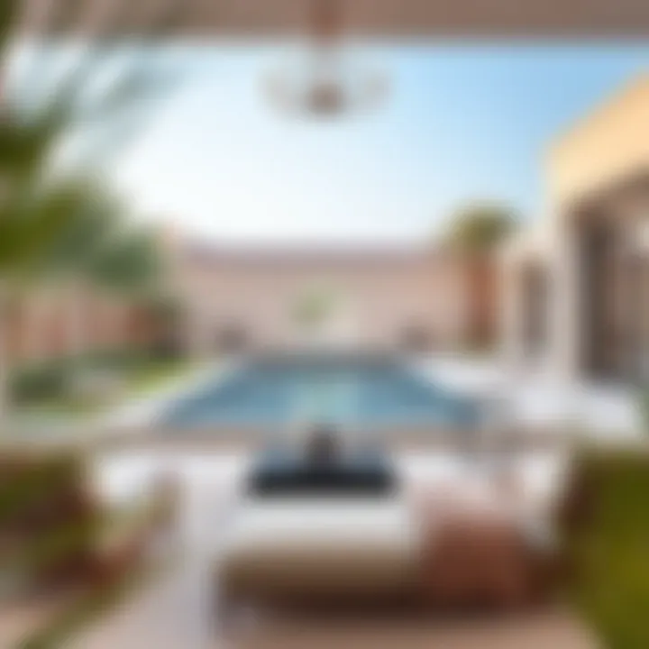 Serene outdoor space featuring a private pool and landscaped garden