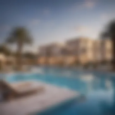 Recreational area in Falcon City featuring a swimming pool and leisure facilities for residents