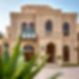 Stunning facade of a Hajar Stone Villa showcasing intricate architectural details