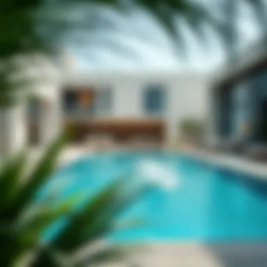Relaxation Spaces in Dubai's Modern Homes Luxurious pool area surrounded by modern architecture in Dubai