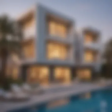 Modern Residential Architecture in Murooj Al Furjan Architectural rendering of modern residential units in Murooj Al Furjan