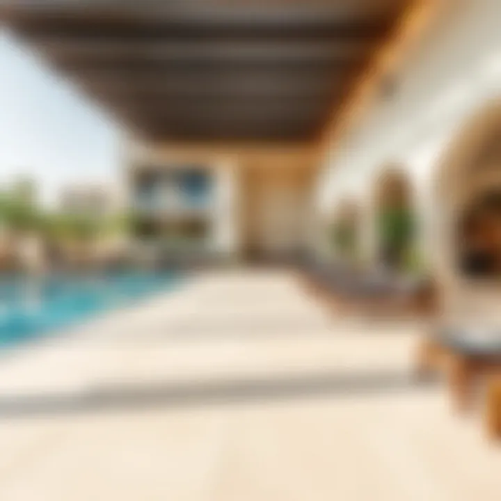 Community amenities of Nad Al Sheba Nakheel Villas including pool and fitness center