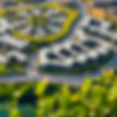 Aerial View of Damac Hills Aerial view of Damac Hills showcasing its lush greenery