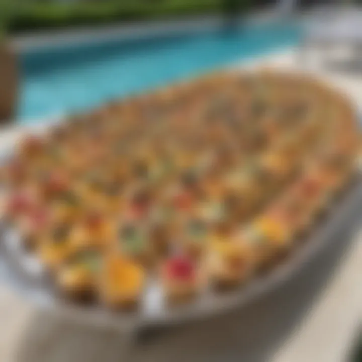 Gourmet catering spread at a poolside event